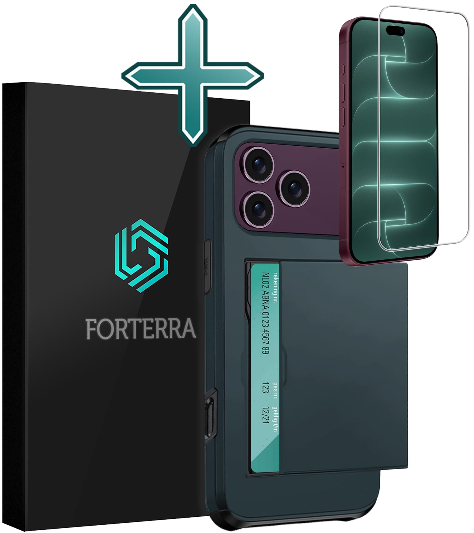 Forterra Forterra iPhone 18 Pro Max Hoesje Pashouder Hard Met Screenprotector - Donker Blauw