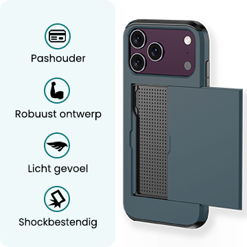 Forterra Forterra iPhone 18 Pro Max Hoesje Pashouder Hard Met Screenprotector - Donker Blauw