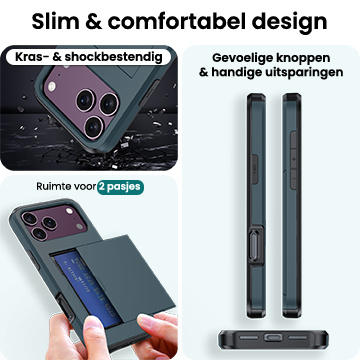 Forterra Forterra iPhone 18 Pro Max Hoesje Pashouder Hard Met Screenprotector - Donker Blauw