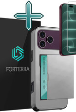 Forterra Forterra iPhone 18 Pro Max Hoesje Pashouder Hard Met Screenprotector - Grijs