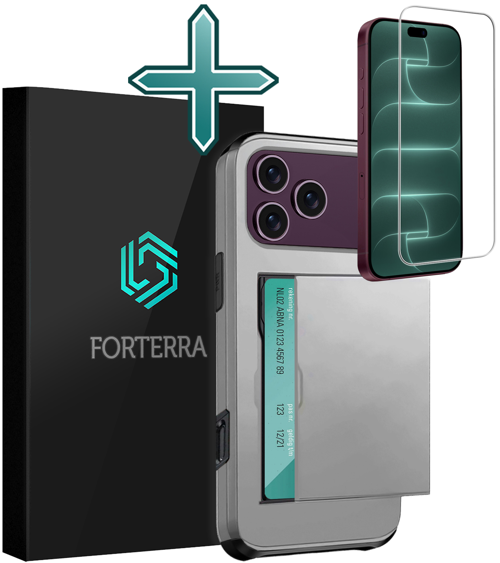 Forterra Forterra iPhone 18 Pro Max Hoesje Pashouder Hard Met Screenprotector - Grijs