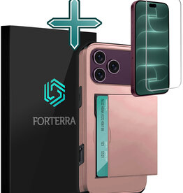 Forterra Forterra iPhone 18 Pro Max Hoesje Pashouder Hard Met Screenprotector - Rose Goud