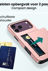 Forterra Forterra iPhone 18 Pro Max Hoesje Pashouder Hard Met Screenprotector - Rose Goud