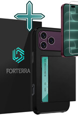 Forterra Forterra iPhone 18 Pro Max Hoesje Pashouder Hard Met Screenprotector - Zwart