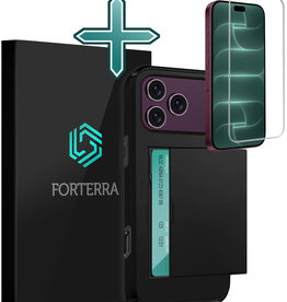 Forterra Forterra iPhone 18 Pro Max Hoesje Pashouder Hard Met Screenprotector - Zwart