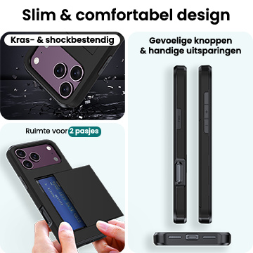 Forterra Forterra iPhone 18 Pro Max Hoesje Pashouder Hard Met Screenprotector - Zwart