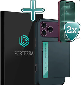 Forterra Forterra iPhone 18 Pro Max Hoesje Pashouder Hard Met 2x Screenprotector - Donker Blauw