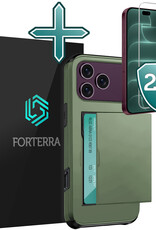 Forterra Forterra iPhone 18 Pro Max Hoesje Pashouder Hard Met 2x Screenprotector - Donker Groen