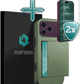 Forterra Forterra iPhone 18 Pro Max Hoesje Pashouder Hard Met 2x Screenprotector - Donker Groen