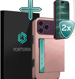 Forterra Forterra iPhone 18 Pro Max Hoesje Pashouder Hard Met 2x Screenprotector - Rose Goud