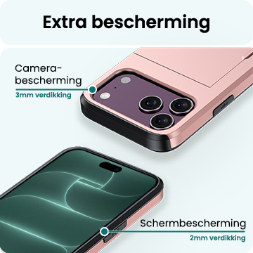 Forterra Forterra iPhone 18 Pro Max Hoesje Pashouder Hard Met 2x Screenprotector - Rose Goud