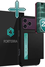 Forterra Forterra iPhone 18 Pro Max Hoesje Pashouder Hard Met 2x Screenprotector - Zwart