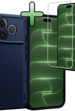 BASEY. BASEY. iPhone 18 Pro Hoesje Siliconen Met Screenprotector Met Dichte Notch - Donkerblauw