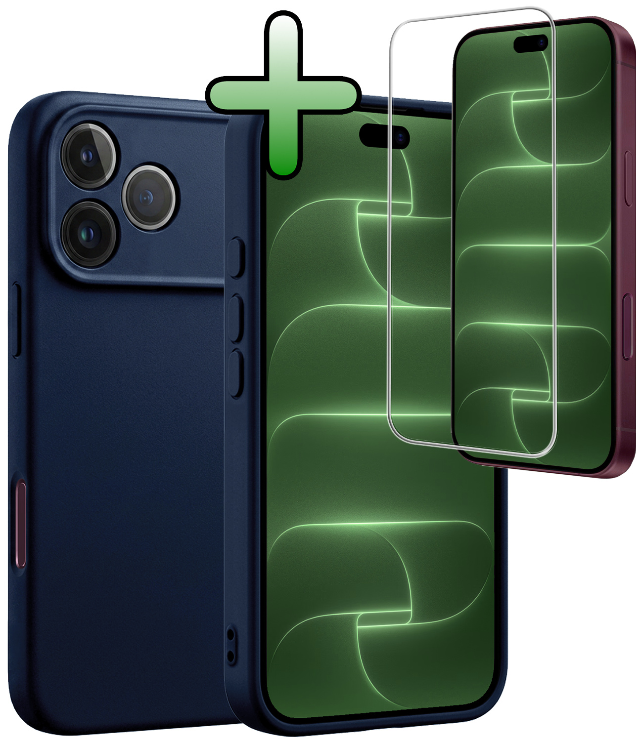 BASEY. BASEY. iPhone 18 Pro Hoesje Siliconen Met Screenprotector Met Dichte Notch - Donkerblauw