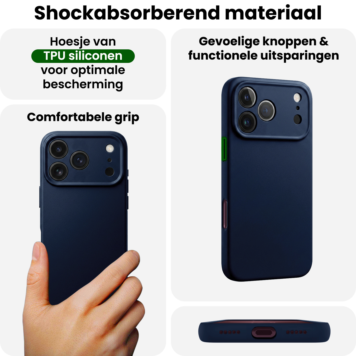 BASEY. BASEY. iPhone 18 Pro Hoesje Siliconen Met Screenprotector Met Dichte Notch - Donkerblauw