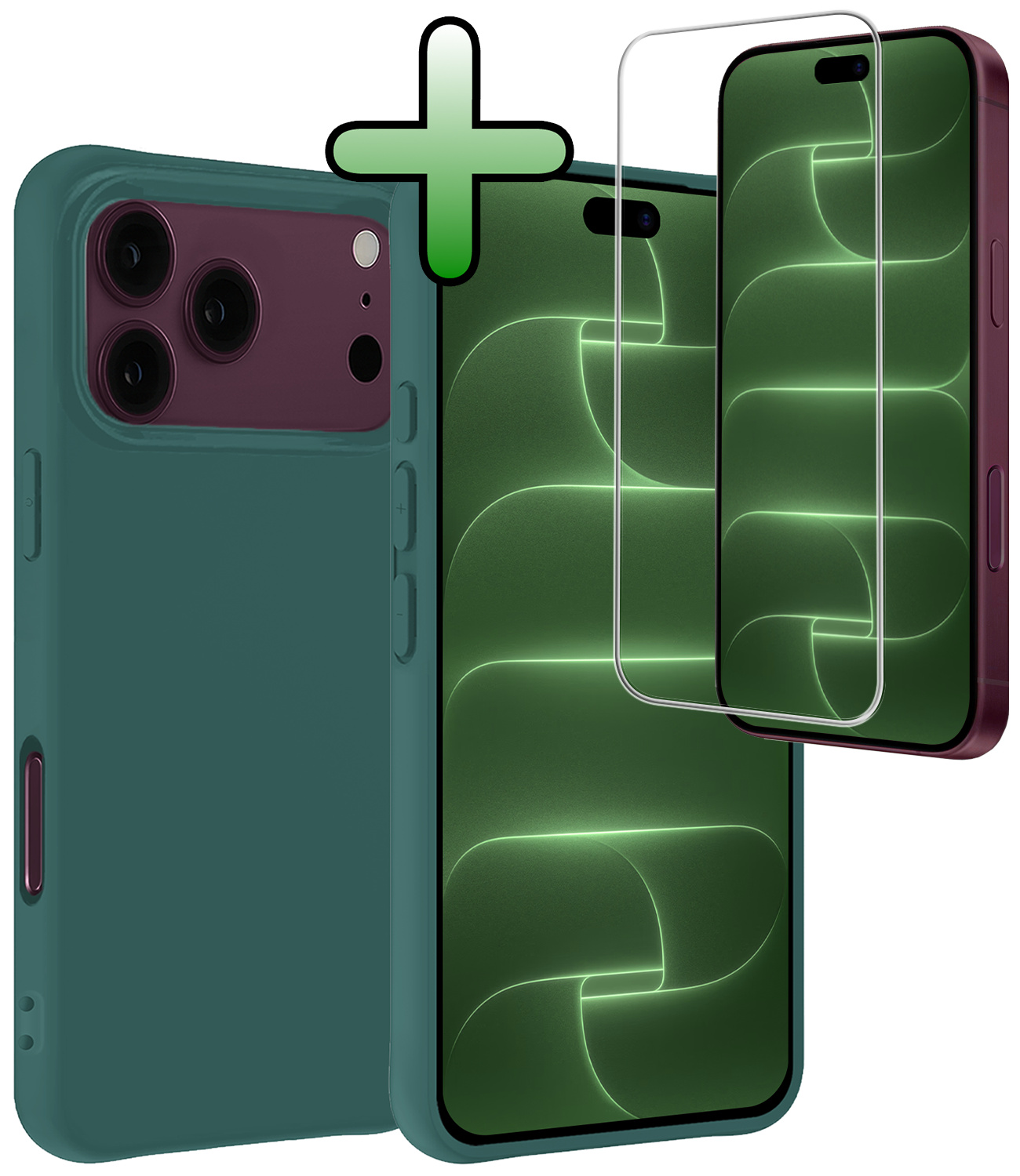 BASEY. BASEY. iPhone 18 Pro Hoesje Siliconen Met Screenprotector Met Dichte Notch - Donkergroen