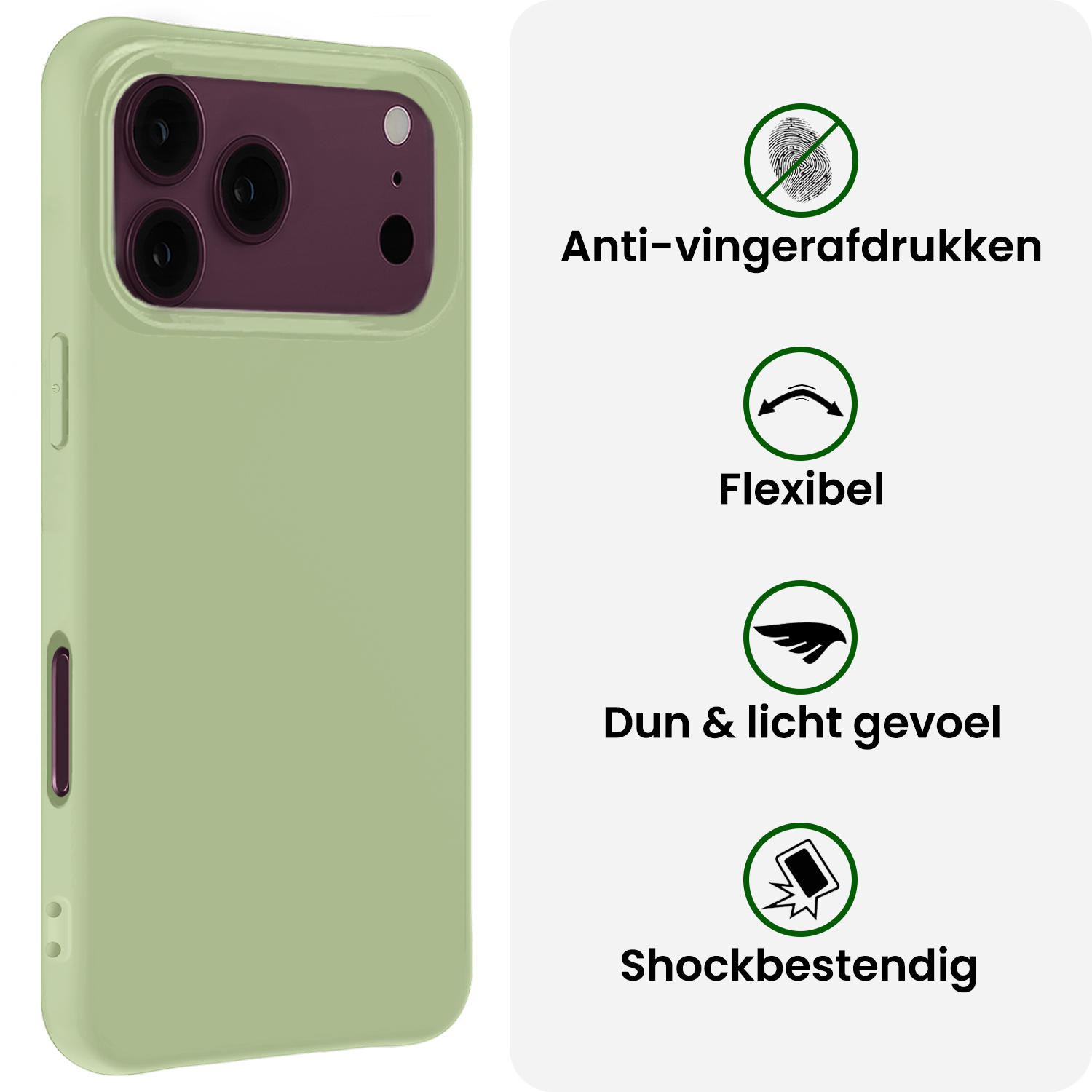 BASEY. BASEY. iPhone 18 Pro Hoesje Siliconen Met Screenprotector Met Dichte Notch - Groen