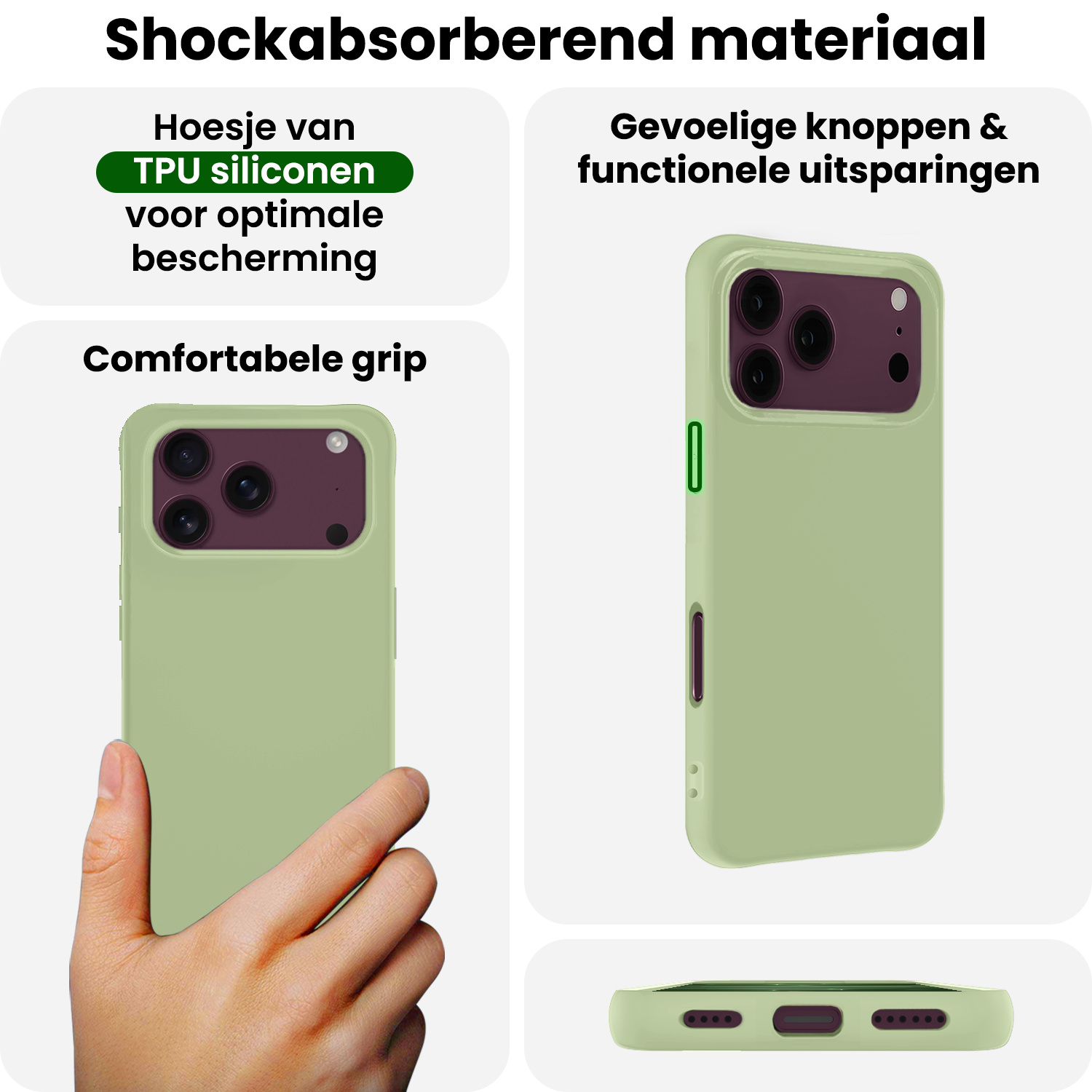 BASEY. BASEY. iPhone 18 Pro Hoesje Siliconen Met Screenprotector Met Dichte Notch - Groen