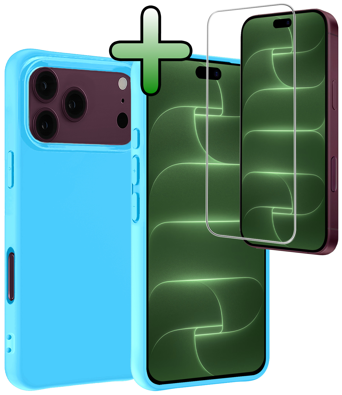 BASEY. BASEY. iPhone 18 Pro Hoesje Siliconen Met Screenprotector Met Dichte Notch - Lichtblauw