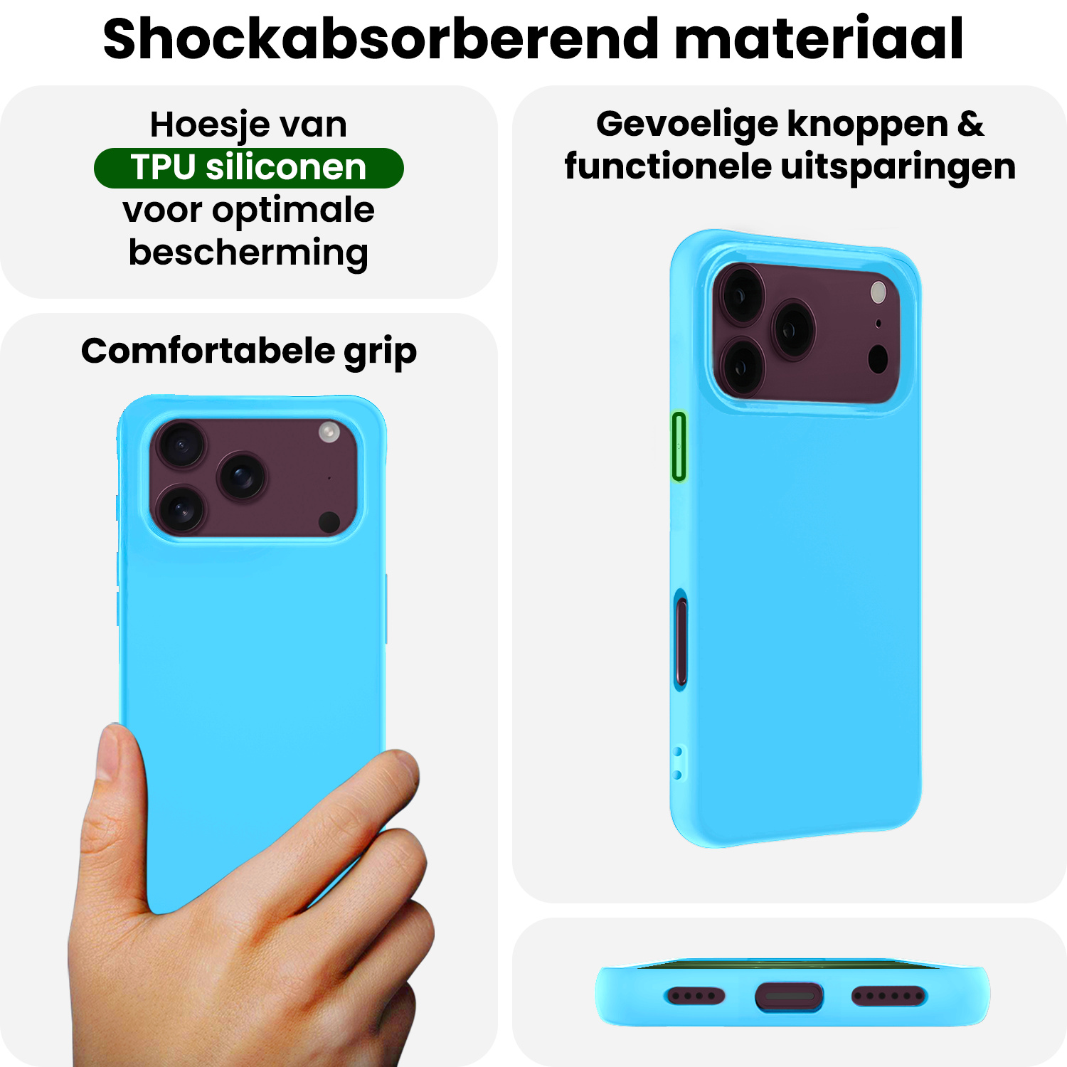 BASEY. BASEY. iPhone 18 Pro Hoesje Siliconen Met Screenprotector Met Dichte Notch - Lichtblauw