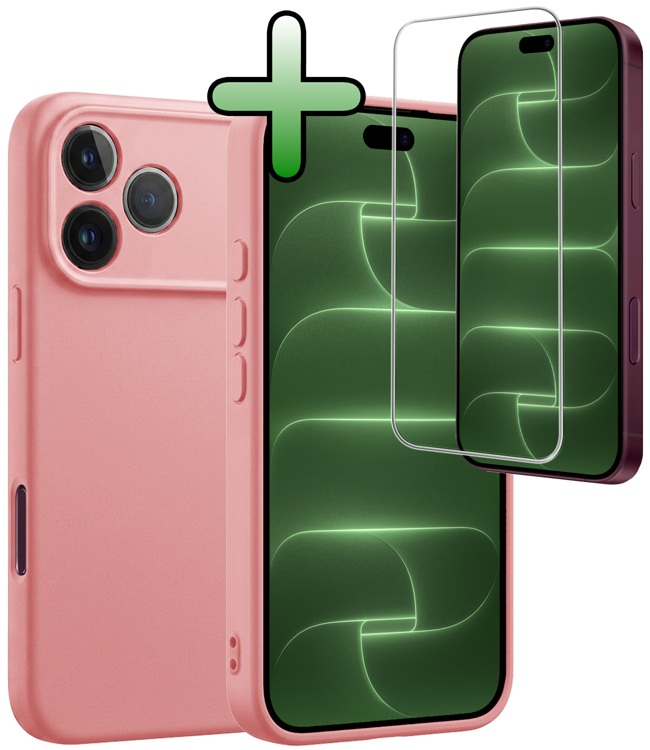 BASEY. BASEY. iPhone 18 Pro Hoesje Siliconen Met Screenprotector Met Dichte Notch - Lichtroze