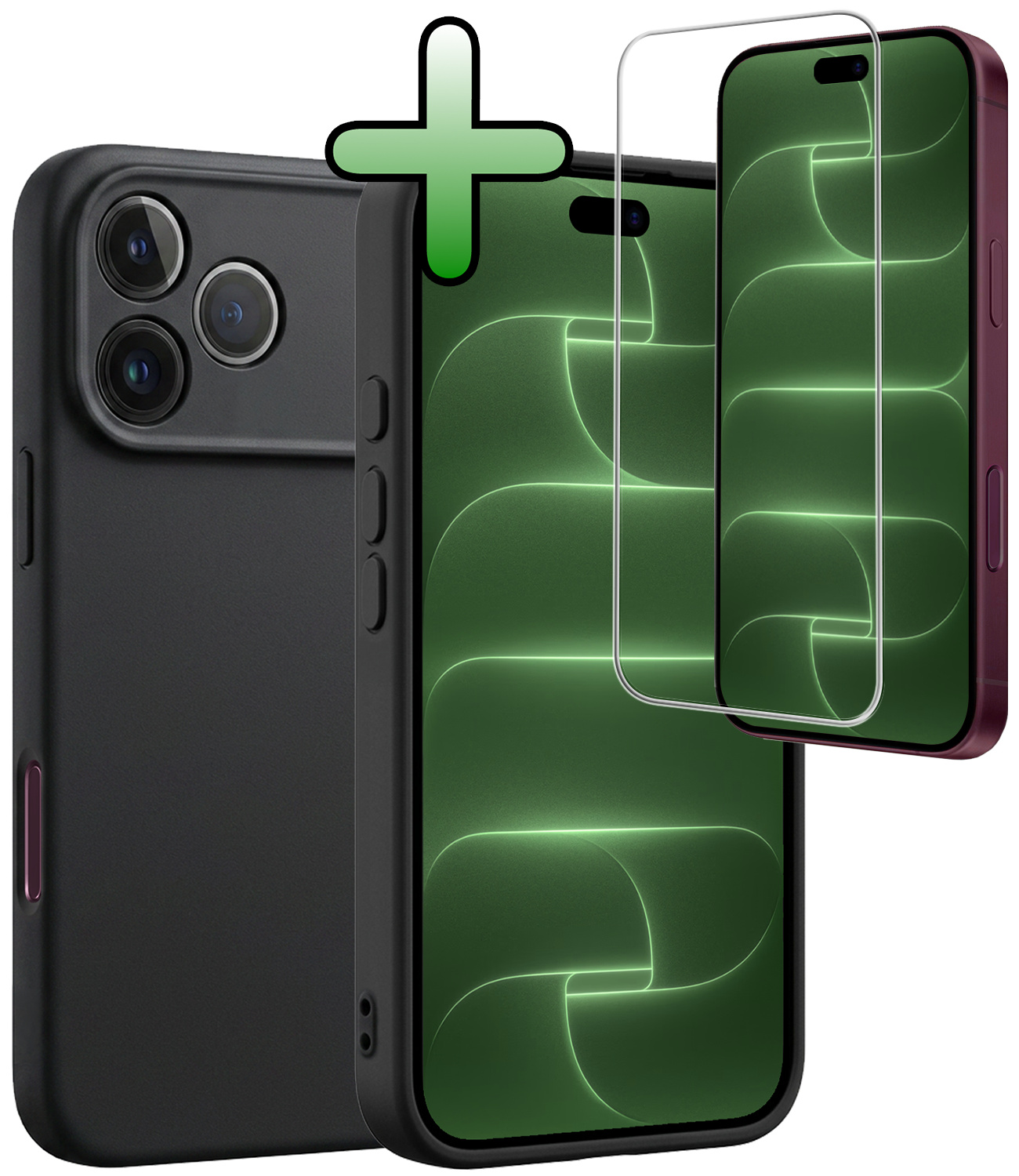 BASEY. BASEY. iPhone 18 Pro Hoesje Siliconen Met Screenprotector Met Dichte Notch - Zwart