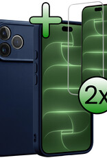 BASEY. BASEY. iPhone 18 Pro Hoesje Siliconen Met 2x Screenprotector Met Dichte Notch - Donkerblauw