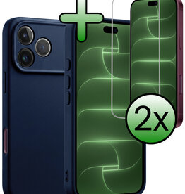 BASEY. BASEY. iPhone 18 Pro Hoesje Siliconen Met 2x Screenprotector Met Dichte Notch - Donkerblauw