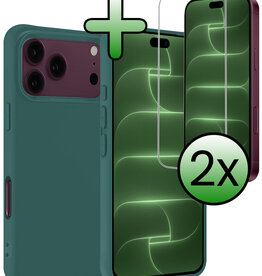 BASEY. BASEY. iPhone 18 Pro Hoesje Siliconen Met 2x Screenprotector Met Dichte Notch - Donkergroen