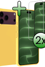 BASEY. BASEY. iPhone 18 Pro Hoesje Siliconen Met 2x Screenprotector Met Dichte Notch - Geel