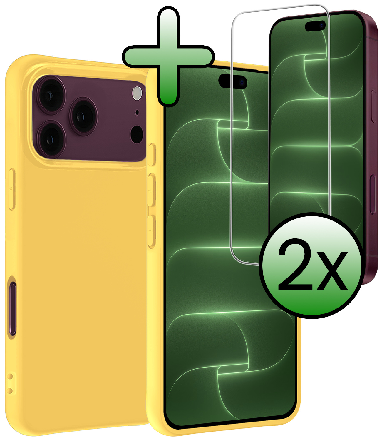 BASEY. BASEY. iPhone 18 Pro Hoesje Siliconen Met 2x Screenprotector Met Dichte Notch - Geel