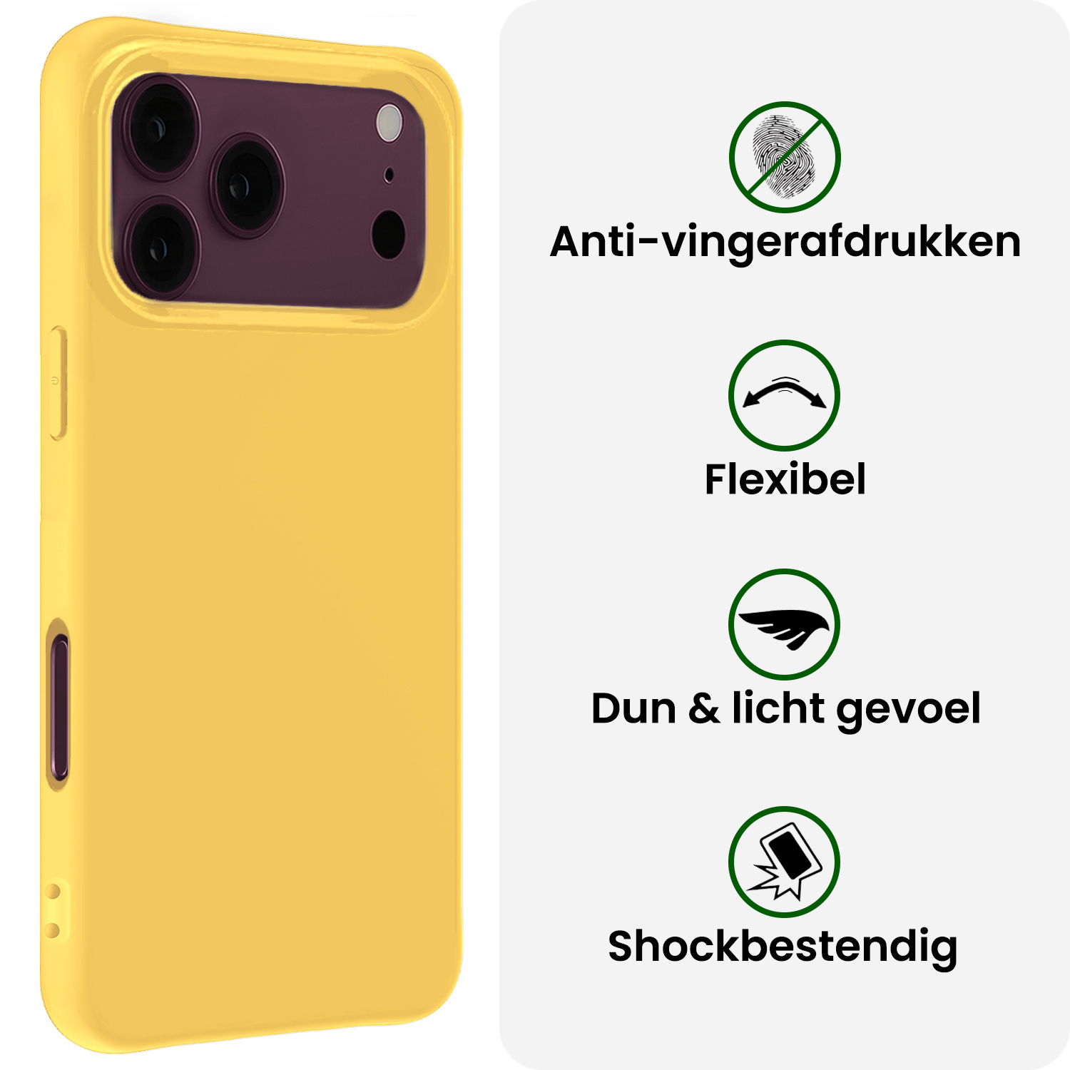 BASEY. BASEY. iPhone 18 Pro Hoesje Siliconen Met 2x Screenprotector Met Dichte Notch - Geel
