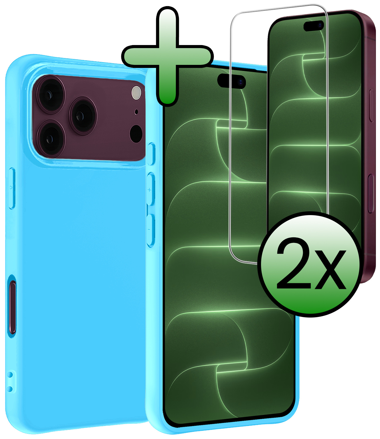 BASEY. BASEY. iPhone 18 Pro Hoesje Siliconen Met 2x Screenprotector Met Dichte Notch - Lichtblauw