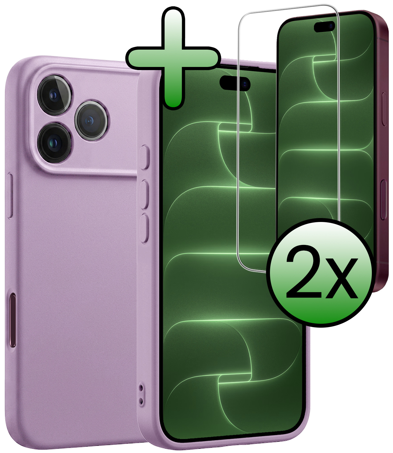 BASEY. BASEY. iPhone 18 Pro Hoesje Siliconen Met 2x Screenprotector Met Dichte Notch - Lila