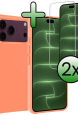 BASEY. BASEY. iPhone 18 Pro Hoesje Siliconen Met 2x Screenprotector Met Dichte Notch - Perzik