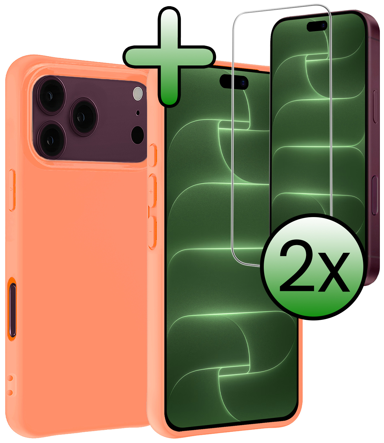 BASEY. BASEY. iPhone 18 Pro Hoesje Siliconen Met 2x Screenprotector Met Dichte Notch - Perzik