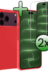 BASEY. BASEY. iPhone 18 Pro Hoesje Siliconen Met 2x Screenprotector Met Dichte Notch - Rood
