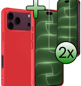 BASEY. BASEY. iPhone 18 Pro Hoesje Siliconen Met 2x Screenprotector Met Dichte Notch - Rood