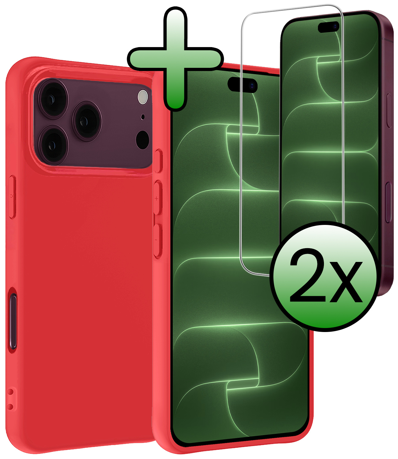 BASEY. BASEY. iPhone 18 Pro Hoesje Siliconen Met 2x Screenprotector Met Dichte Notch - Rood