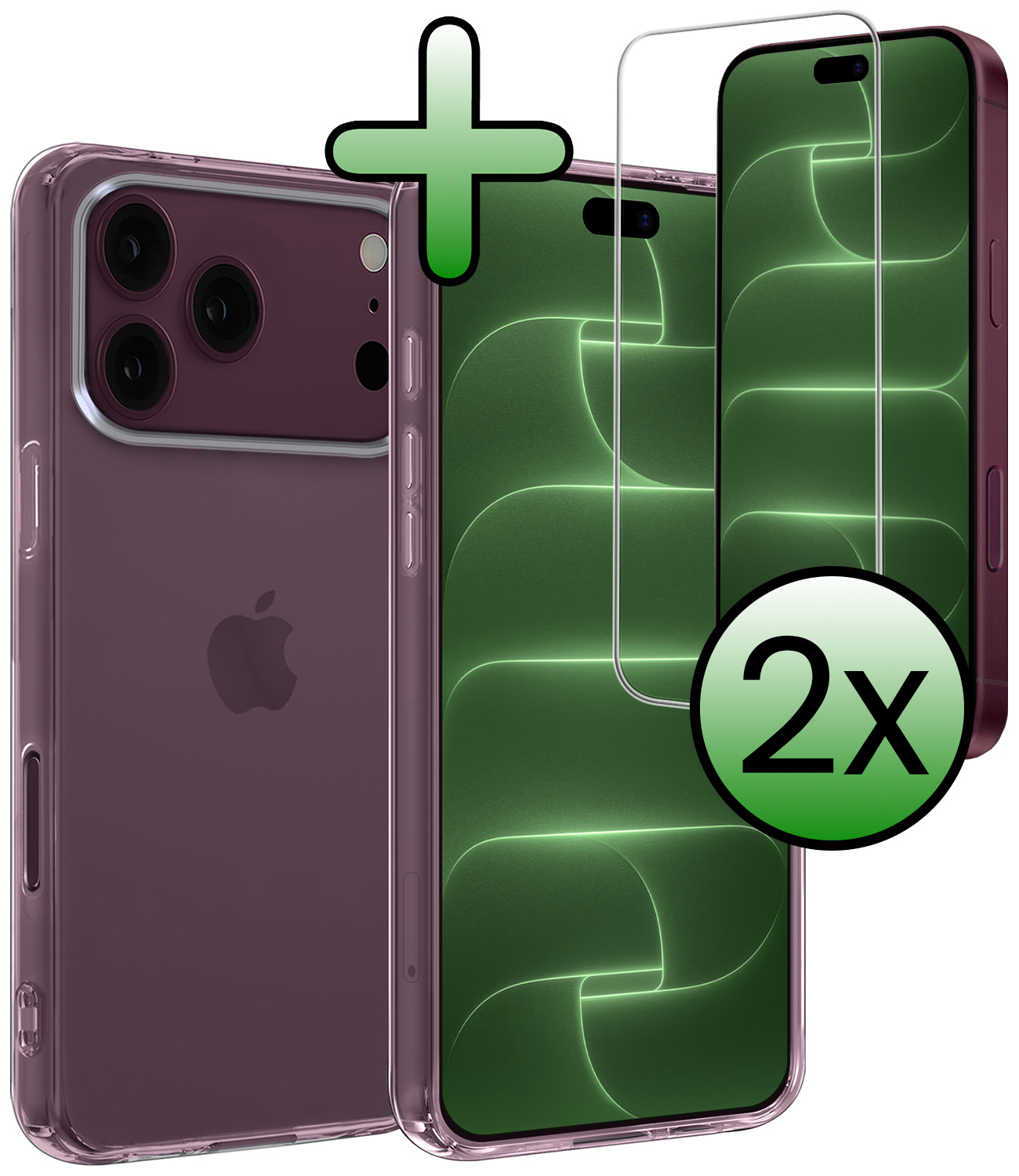 BASEY. BASEY. iPhone 18 Pro Hoesje Siliconen Met 2x Screenprotector Met Dichte Notch - Transparant