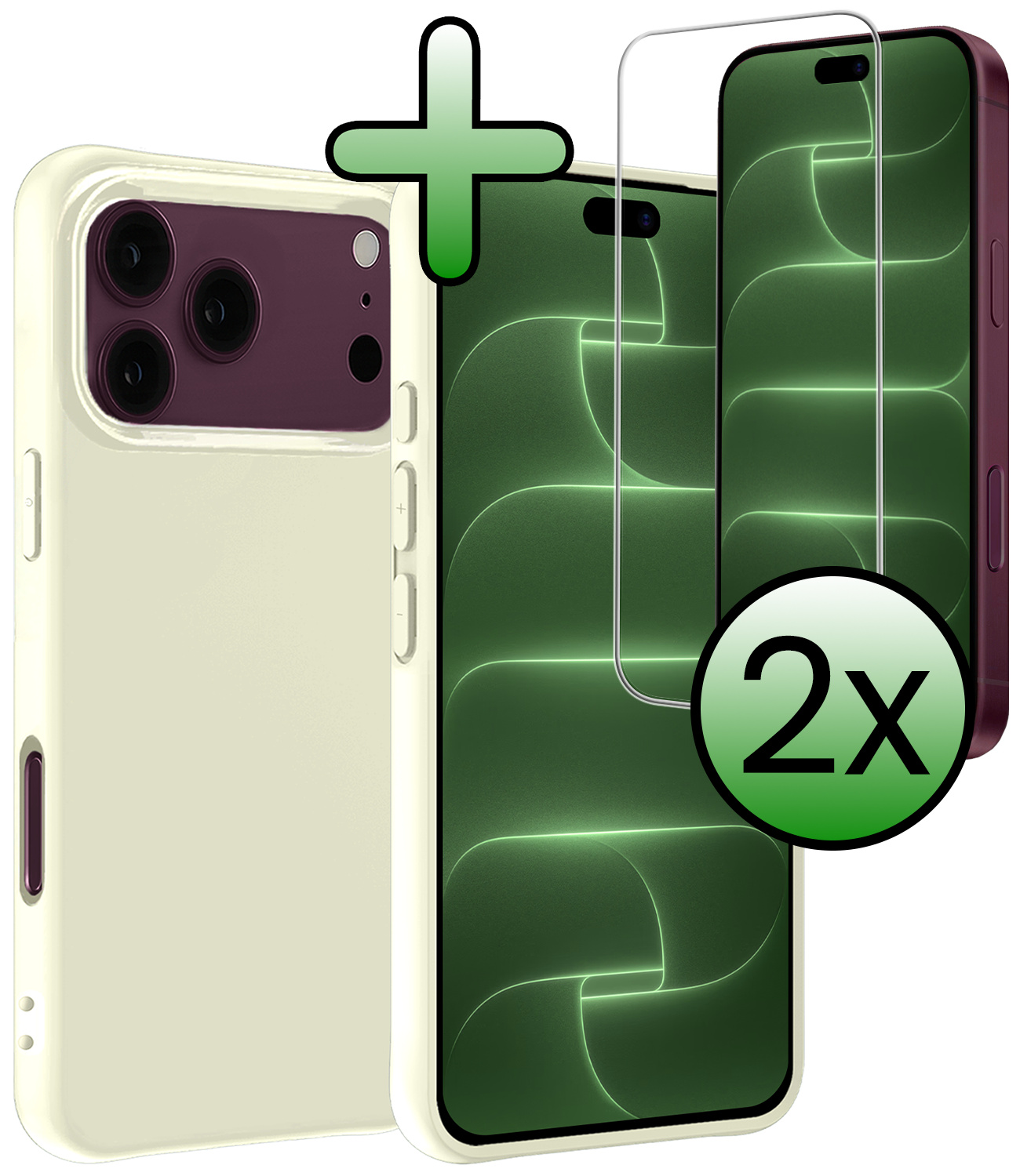 BASEY. BASEY. iPhone 18 Pro Hoesje Siliconen Met 2x Screenprotector Met Dichte Notch - Wit