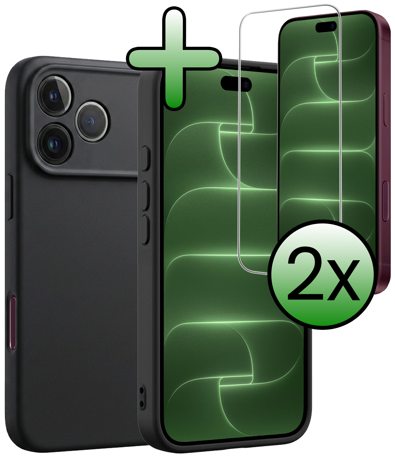 BASEY. BASEY. iPhone 18 Pro Hoesje Siliconen Met 2x Screenprotector Met Dichte Notch - Zwart