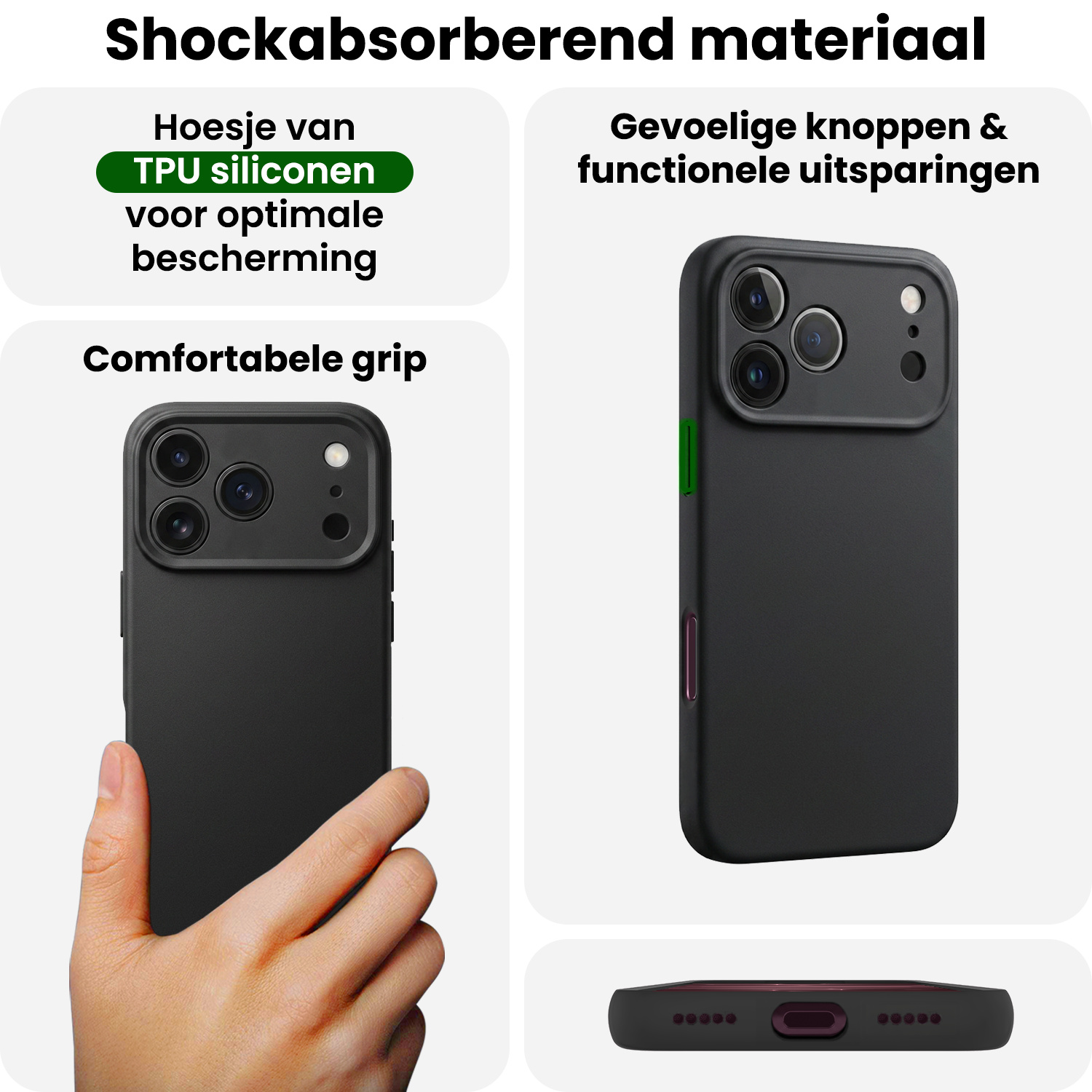BASEY. BASEY. iPhone 18 Pro Hoesje Siliconen Met 2x Screenprotector Met Dichte Notch - Zwart