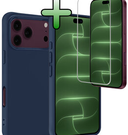 BASEY. BASEY. iPhone 18 Pro Max Hoesje Siliconen Met Screenprotector Met Dichte Notch - Donkerblauw