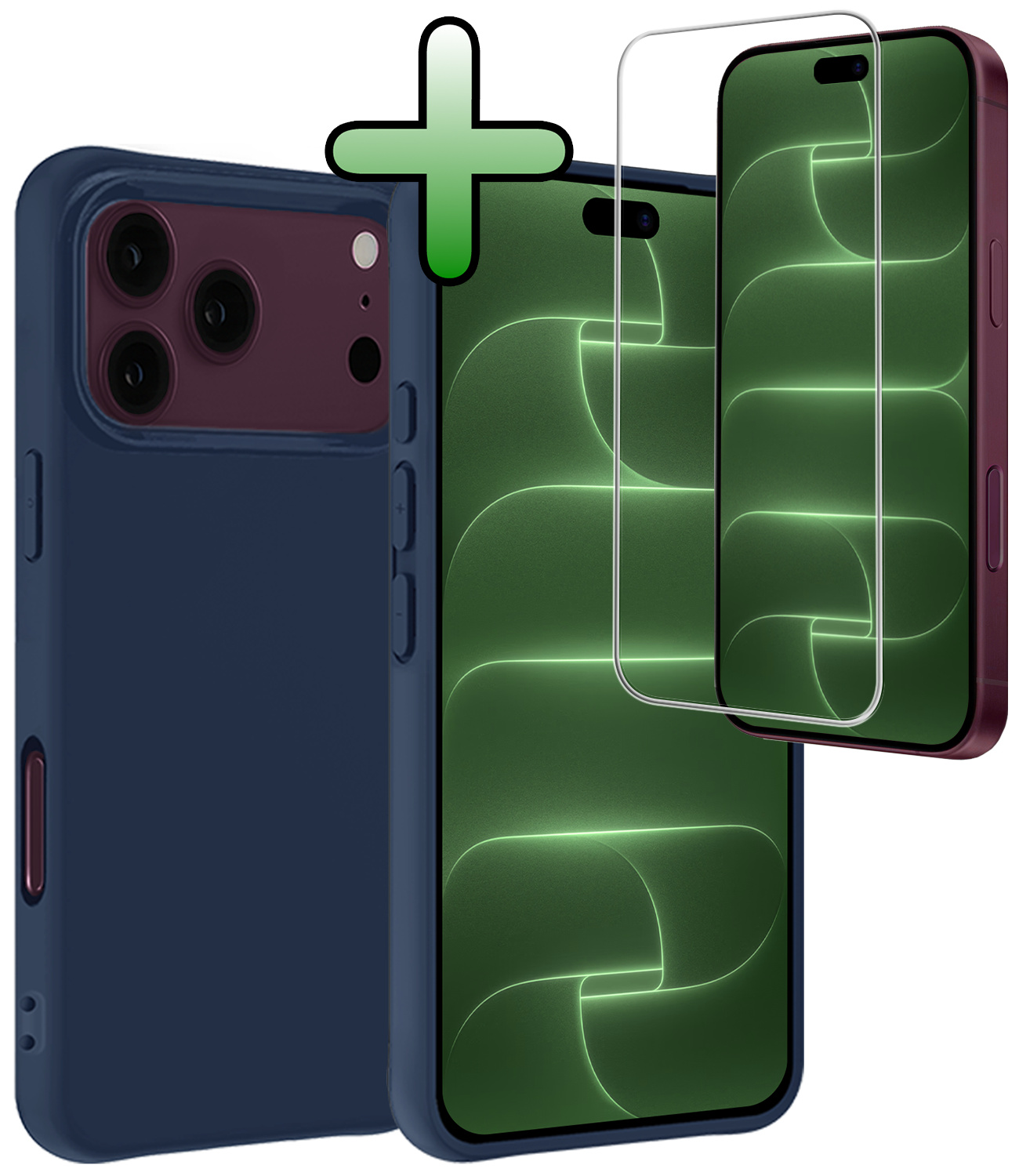 BASEY. BASEY. iPhone 18 Pro Max Hoesje Siliconen Met Screenprotector Met Dichte Notch - Donkerblauw