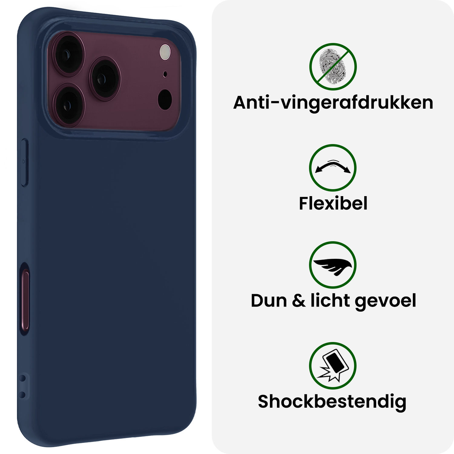 BASEY. BASEY. iPhone 18 Pro Max Hoesje Siliconen Met Screenprotector Met Dichte Notch - Donkerblauw