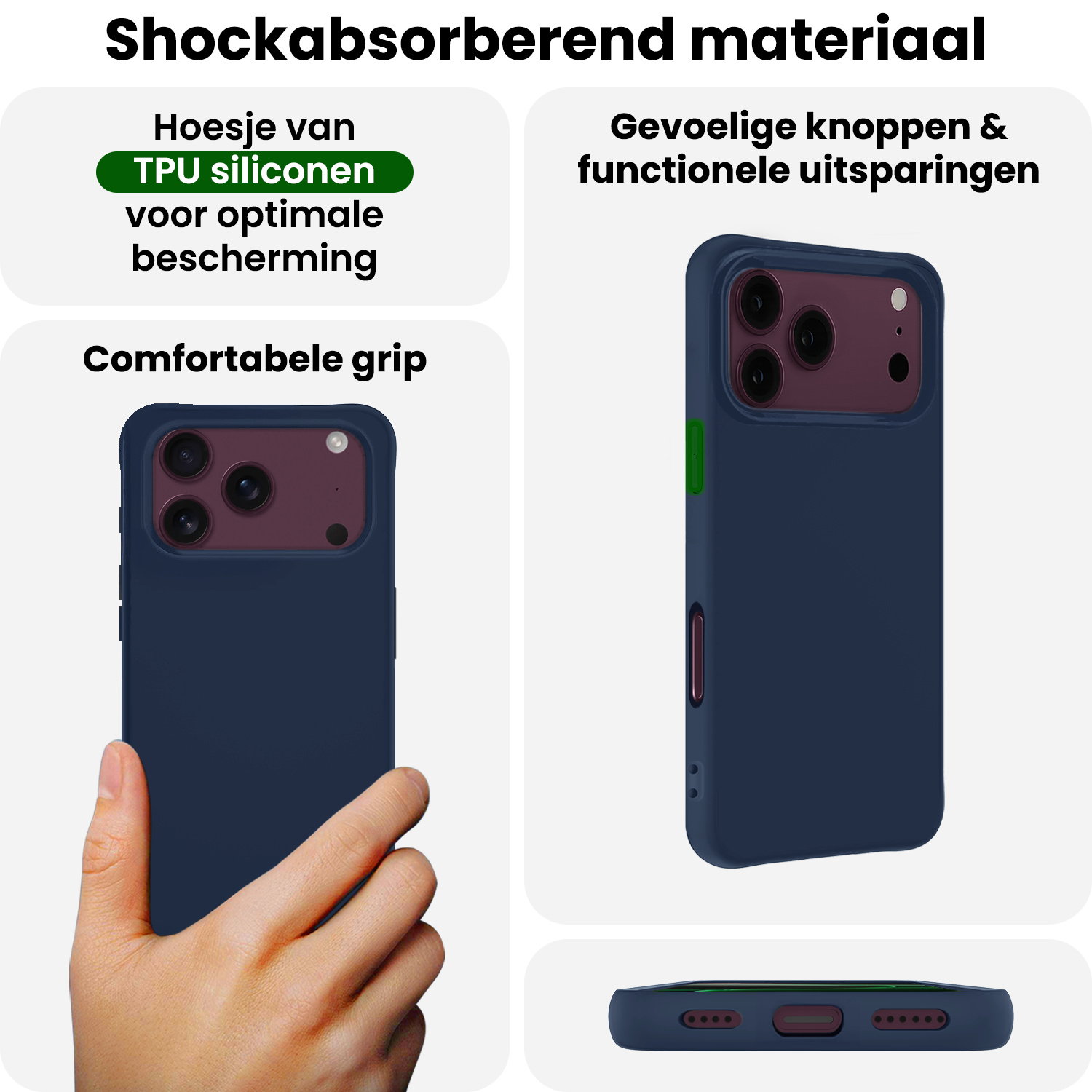 BASEY. BASEY. iPhone 18 Pro Max Hoesje Siliconen Met Screenprotector Met Dichte Notch - Donkerblauw