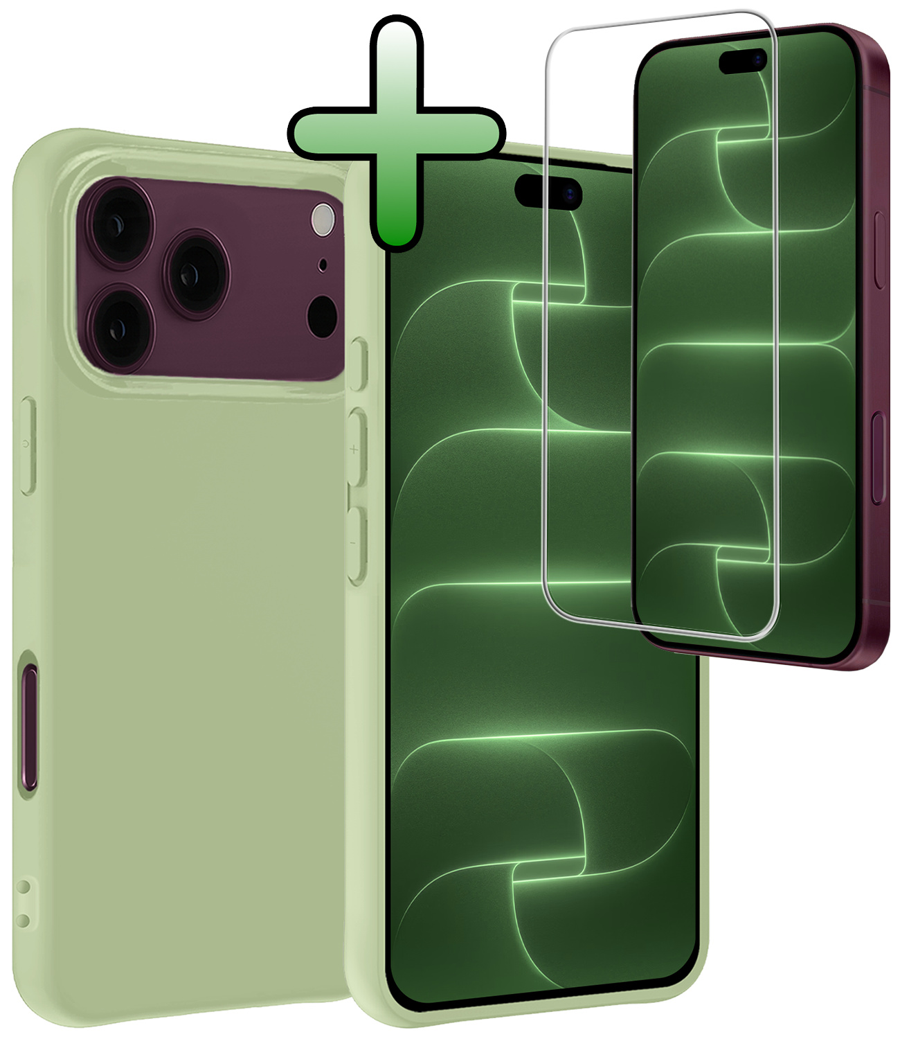BASEY. BASEY. iPhone 18 Pro Max Hoesje Siliconen Met Screenprotector Met Dichte Notch - Groen