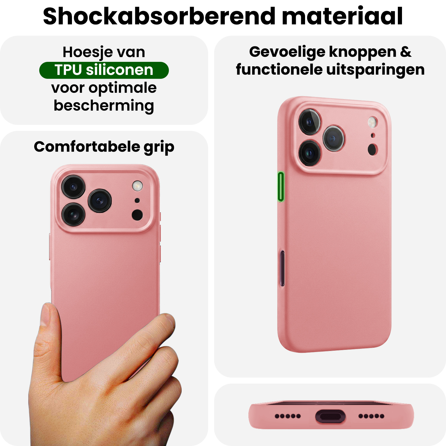 BASEY. BASEY. iPhone 18 Pro Max Hoesje Siliconen Met Screenprotector Met Dichte Notch - Lichtroze