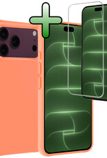 BASEY. BASEY. iPhone 18 Pro Max Hoesje Siliconen Met Screenprotector Met Dichte Notch - Perzik